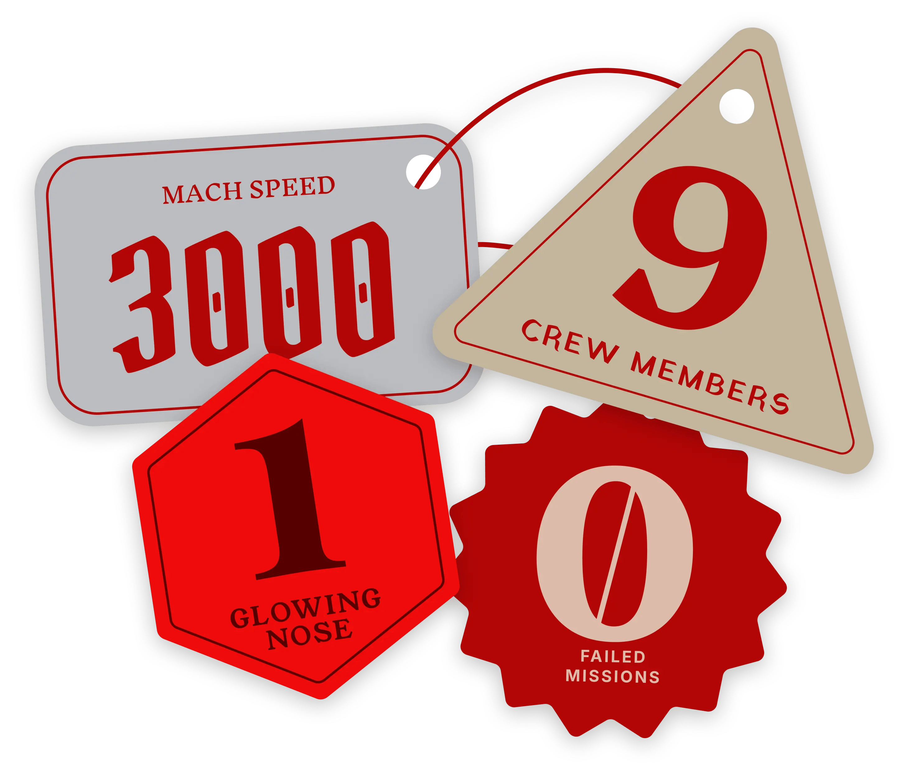 Reindeer crew stats: Mach 3000, 9 crew members, 1 glowing nose, 0 failed missions