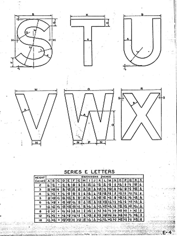 1952 Standard Alphabet for Highway Signs Series E Letters