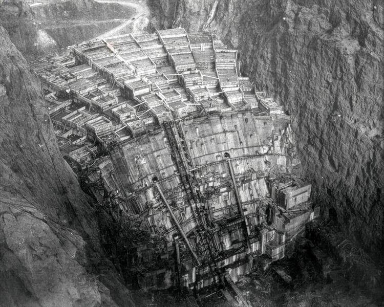 Concrete being laid to form the dam